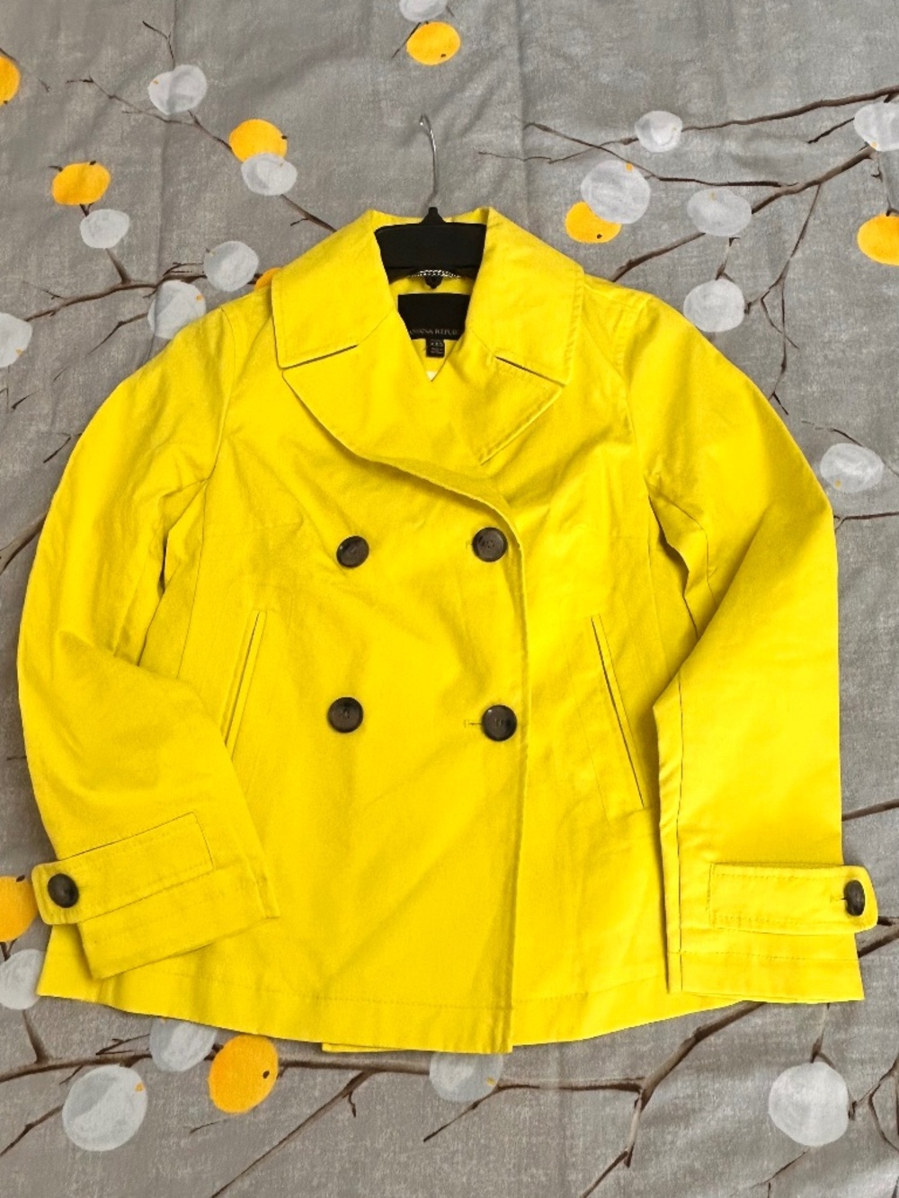 NWT Banana Republic PXXS Neon Yellow Cotton Double Breasted Peacoat Jacket